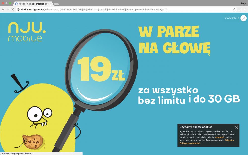Добавьте к этому бесчисленное количество рекламных произведений, в том числе очень инвазивных, охватывающих всю страницу, и очень скоро окажется, что многие польские веб-сайты не могут использоваться сегодня